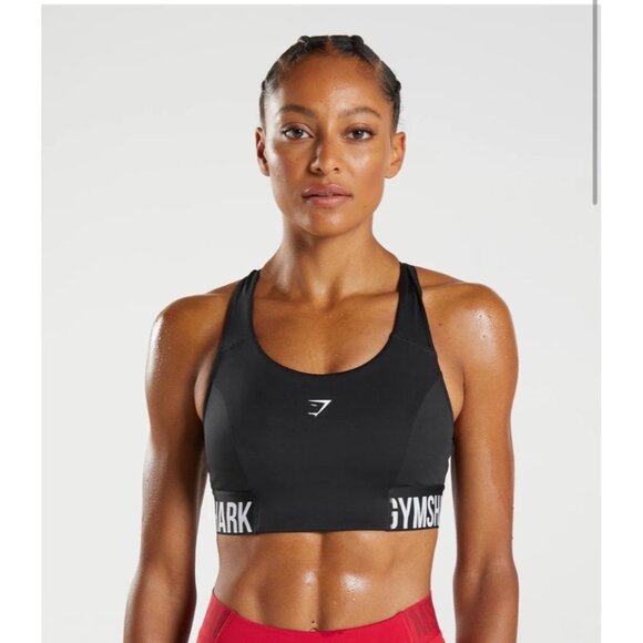 Gymshark Womens Black Racerback Sports Bra With Logo Band Text Size S - Picture 1 of 8
